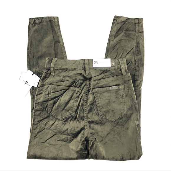 7FAM Green Fatigue High Waist Velvet Ankle Skinny - Picture 3 of 8